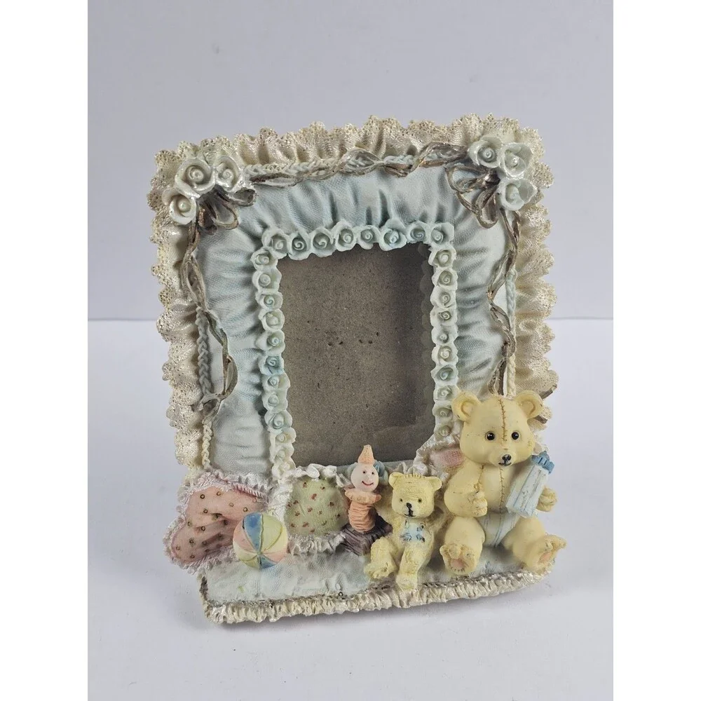 Children's Teddy Bears Quilted Foral Ceramic Picture Frame 2.25